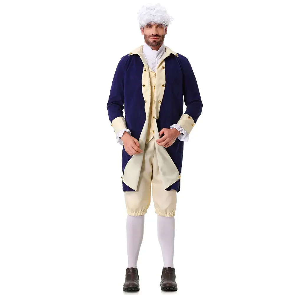 

Halloween British Duke Cosplay Costume Washington Lawyer Suit With Wig Lace Sleeves Carnival Party Stage Show Dress