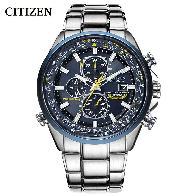 Citizen Relógios Originais para Homens, Anjos Azuis Genuínos, Data Display, Impermeável, Luminoso, Ecologia-Drive, Moda