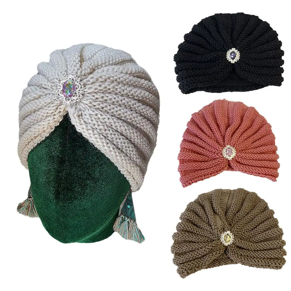 

2023 New Round Bead Accessory Hat Women Wool Knitted Hats Bohemian Cap Autumn and Winter Silver Diamond Jewelry Bonnet