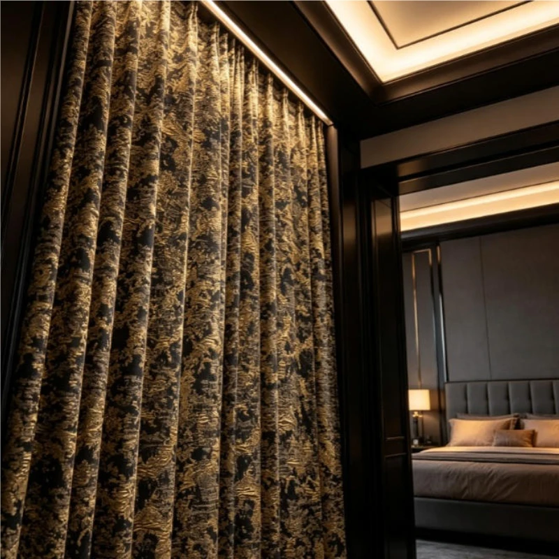 Custom Sizes Luxury High Density Yarn-Dyed Jacquard Blackout Curtains Elegant Window Drapes for Living Room Dining Room Bedroom