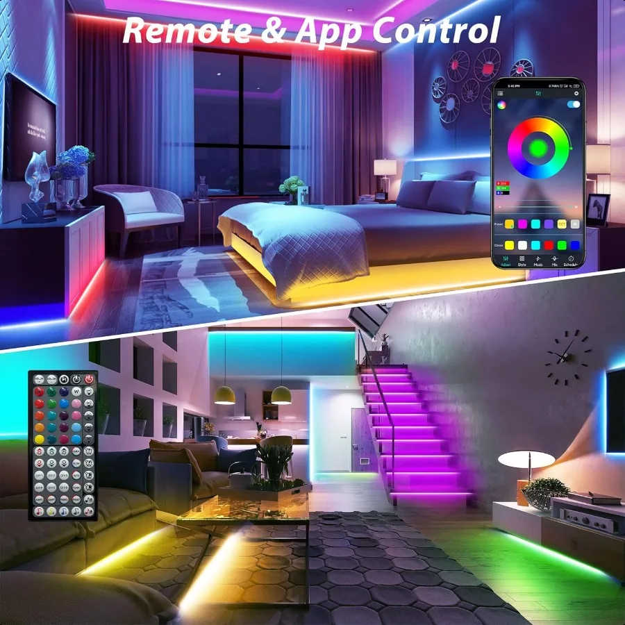 Lumières LED pour chambre à coucher 200 pieds 2 rouleaux de 100 pieds bandes lumineuses LED intelligentes ultra longues avec télécommande par application couleur de synchronisation musicale rvb