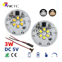 5 Pcs 5V Round LED Light Board: colore singolo Warm/White Dimming a 3 livelli compatibile Touch On/Off Control/3.7V batteria/ricarica