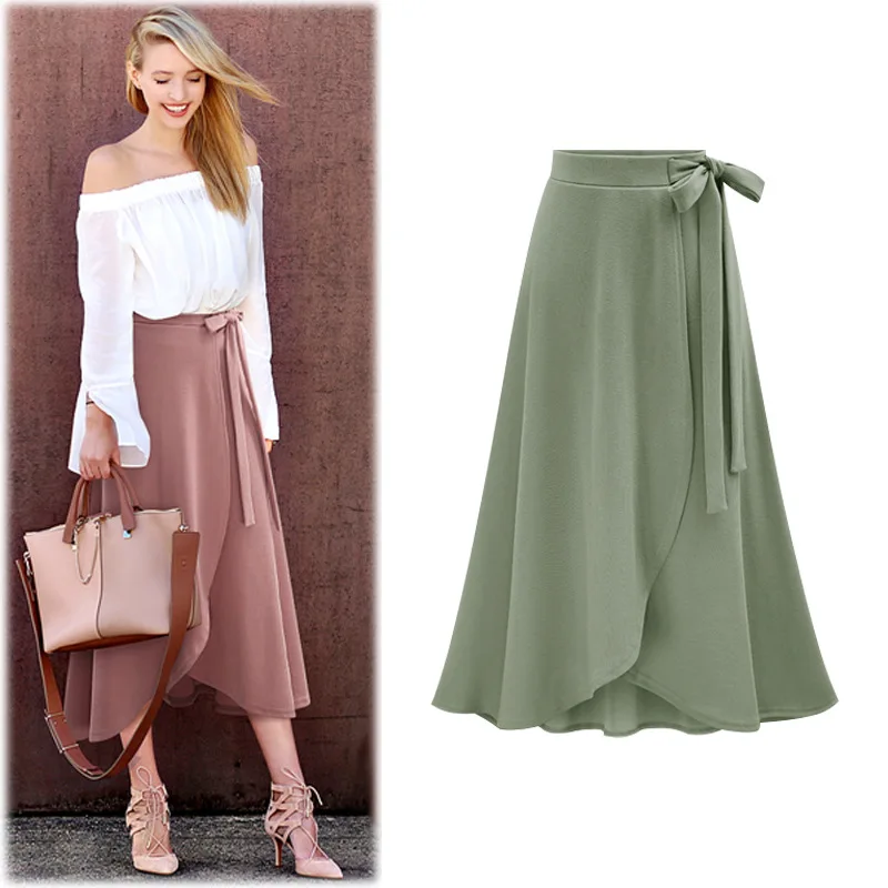 Winter Warm Womens Irregular Elastic Waist  A-line Skirts Hip Slim Medium-long Loose  Skirts