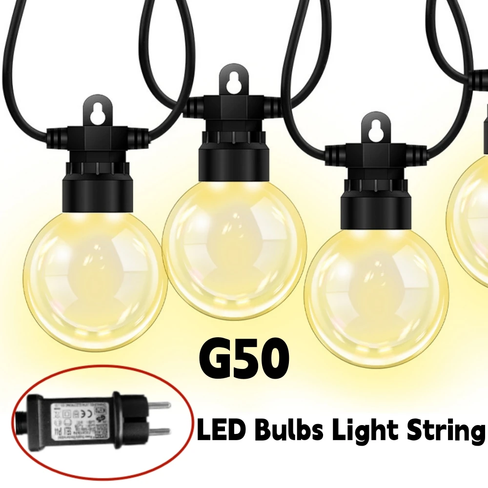 في الهواء الطلق G50 اكليل سلسلة أضواء مقاوم للماء 24 فولت IP44 الطاقة LED مخيم الزفاف فناء الفناء الخلفي الشرفة سطح السفينة حديقة عطلة حلية #2