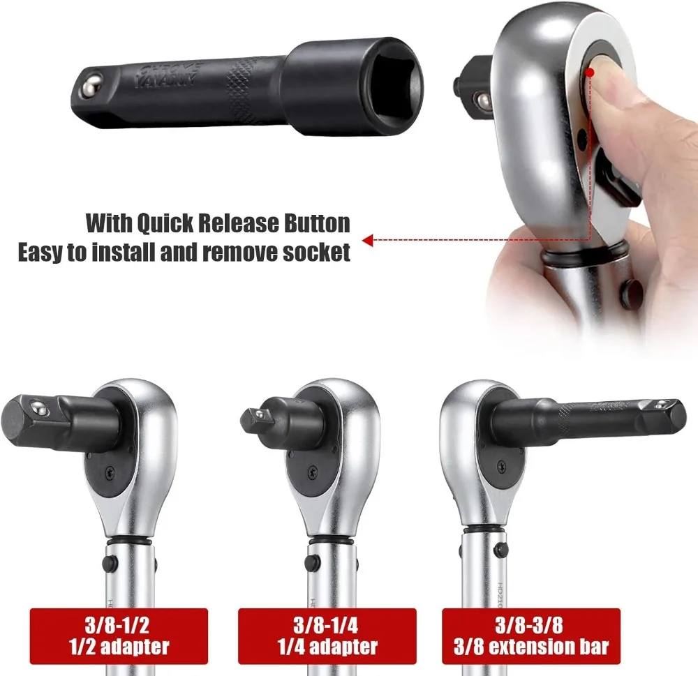 3/8-Inch Drive Click Torque Wrench Set, 10-100 ft-lb / 15-135 Nm, Dual-Direction Adjustable for Precision Work
