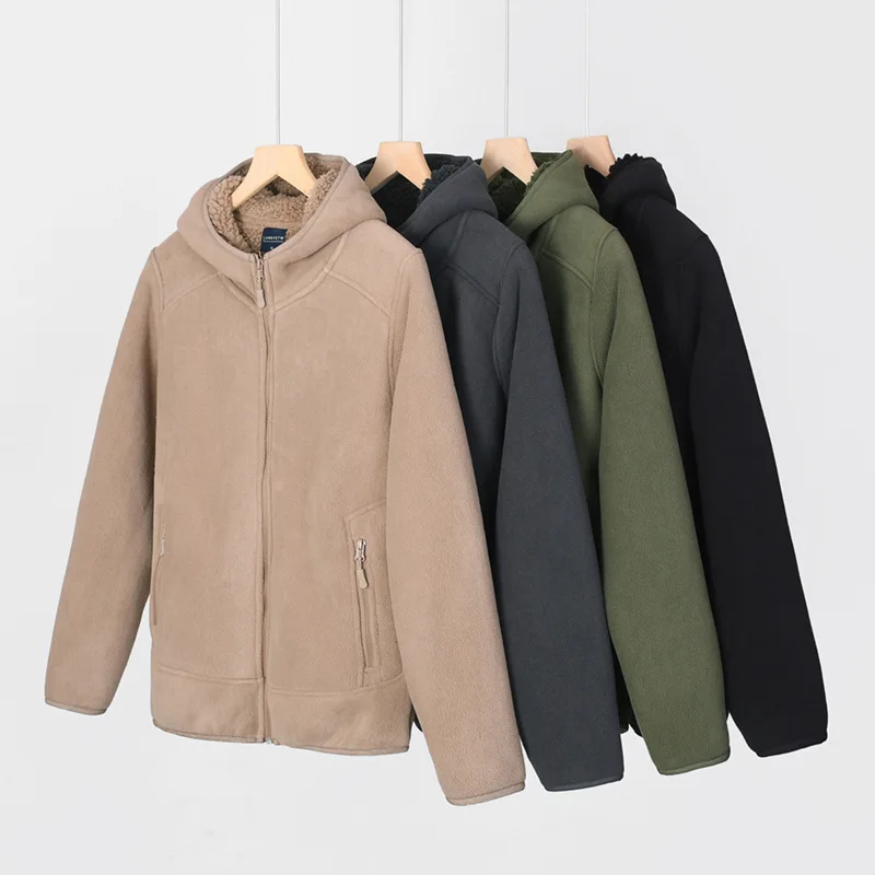 Thickened Fleece Zipper Hooded Sweatshirt For Men Women Autumn And Winter Outdoor Warm Jacket Casual Lambskin Outwear Coats