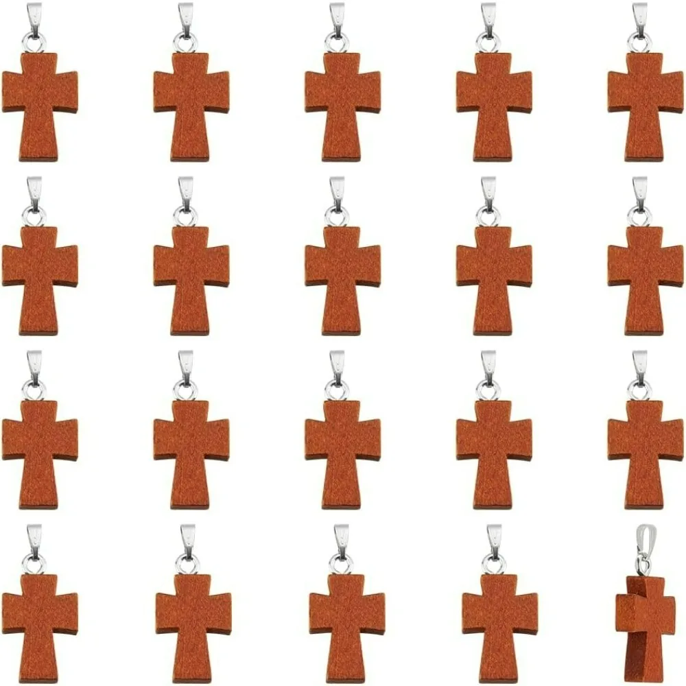 20pcs Wooden Cross Charms Mini Cross Pendants Wood Dyed Pendants Wood Cross Necklace for Easter Thanksgiving Eid Mubarak Ramadan