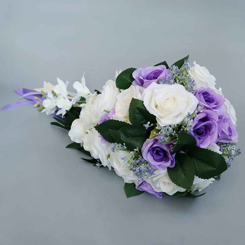 Buquês De Casamento Branco para Damas De Noiva, Flores Artificiais, Folhas Verdes, Flores Do Segmento De Casamento