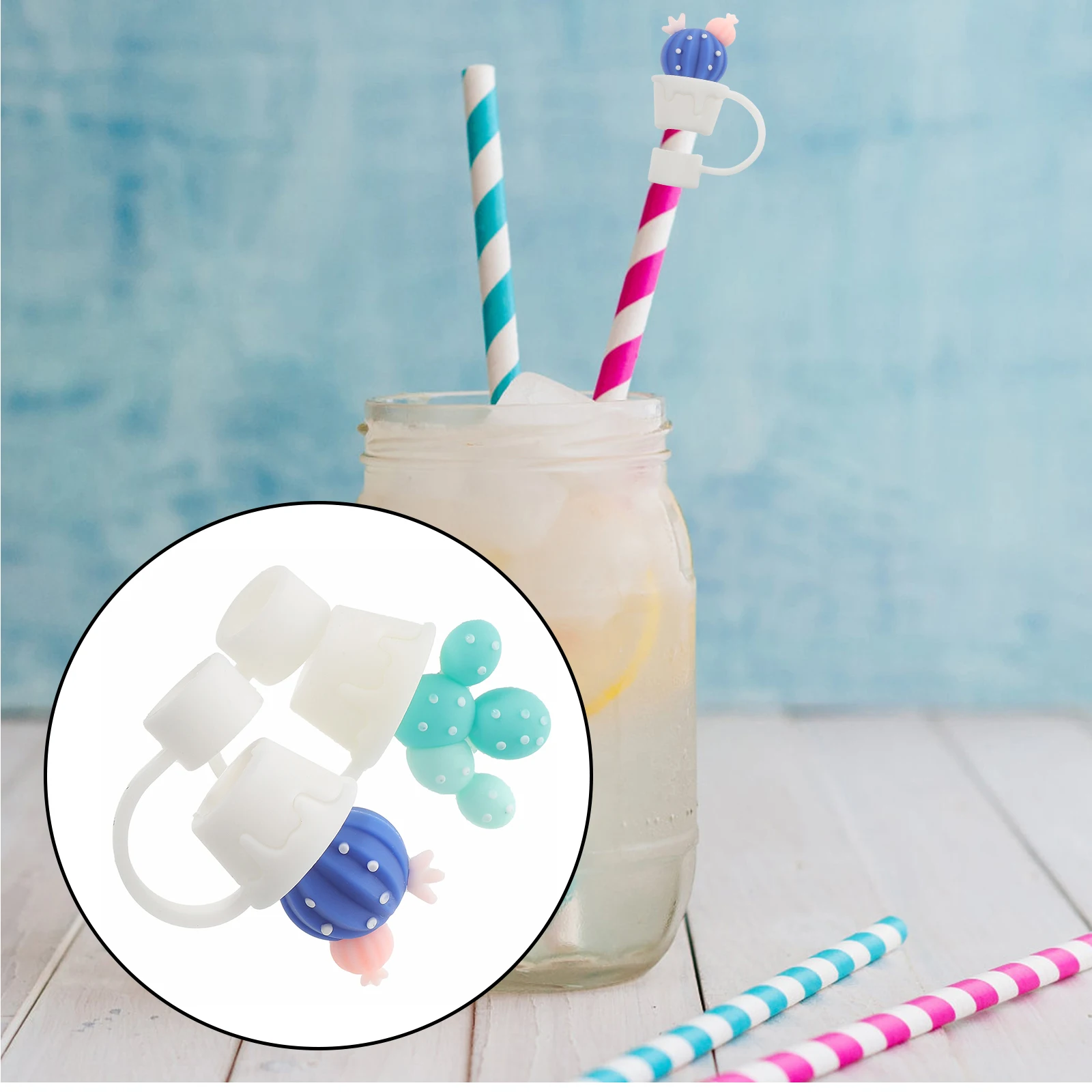 

6pcs Silicone Straw Covers Fruit Shaped Dust Proof Tips Caps for Drinking Straws Reusable Cute Watermelon Peach