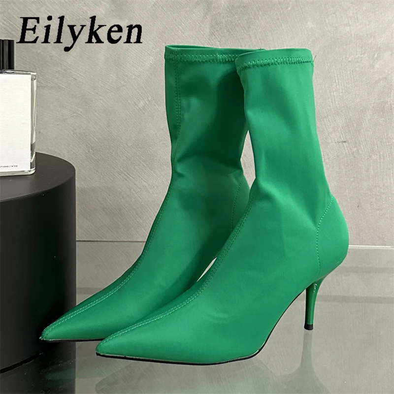 

Eilyken/Новый дизайн; Ботильоны из эластичной ткани с острым носком; Женская обувь на низком каблуке; Короткие носки высокого качества; Женские ботинки