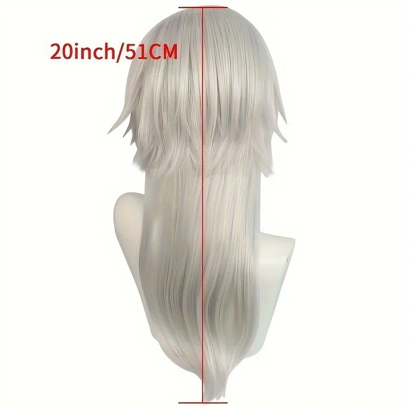 الاصطناعية متوسطة طول فضي أبيض مستقيم الطبقات شعر مستعار تأثيري أنيمي