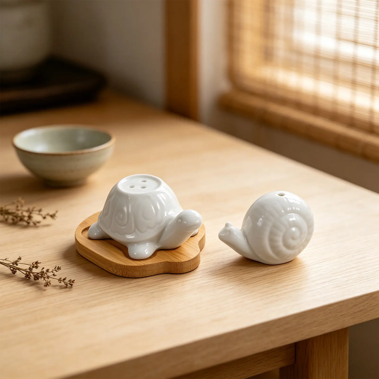 2Pcs Ceramic Salt Pepper Shaker Set Turtle Snail Animal Shape Kitchen Table Condiment Holder Spice Storage Container