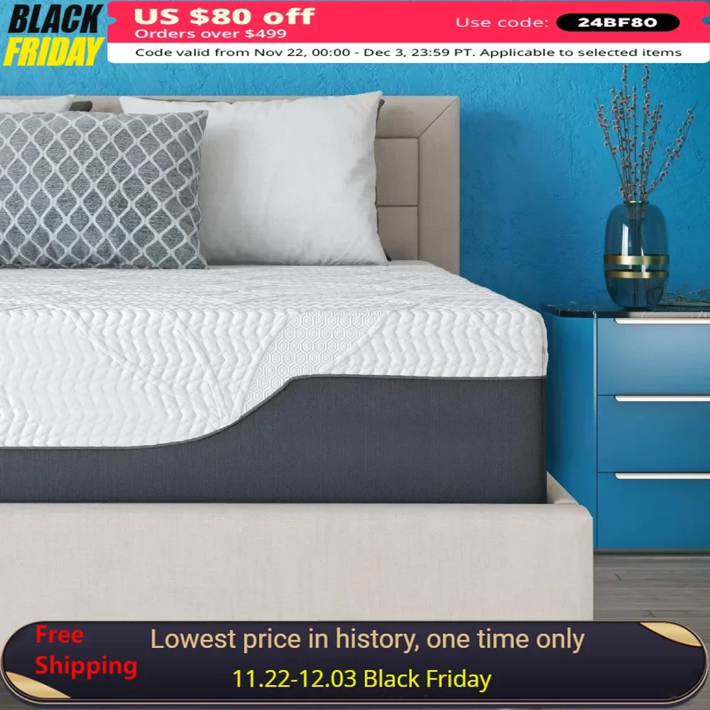 

Queen Mattress with 2 Bonus Pillows, CertiPUR-US Certified, Mattresses in A Box, Memory Foam 14-Inch Mattress