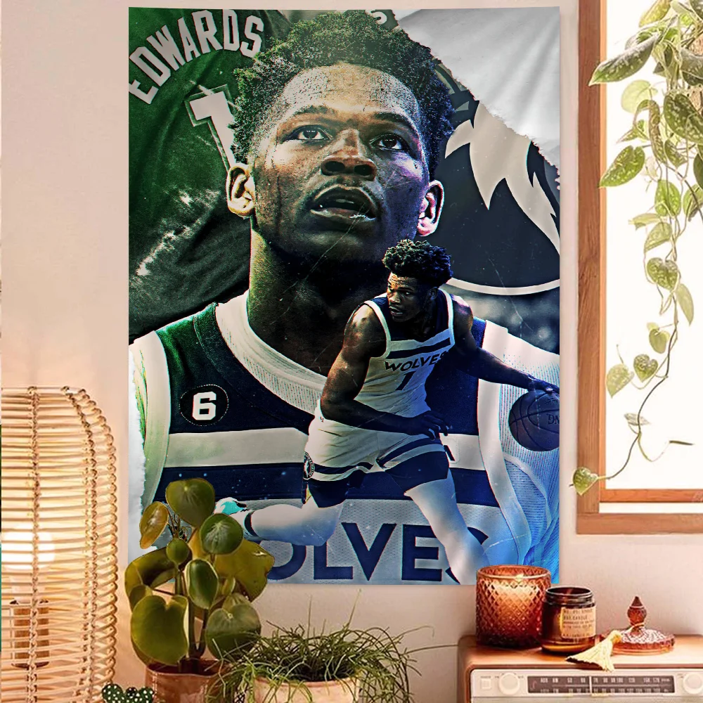 Basketball Star Anthony Edwards Bunter Wandteppich Wandbehang Günstige Hippie Bohemian Wandteppiche Mandala Wandbehang Blätter