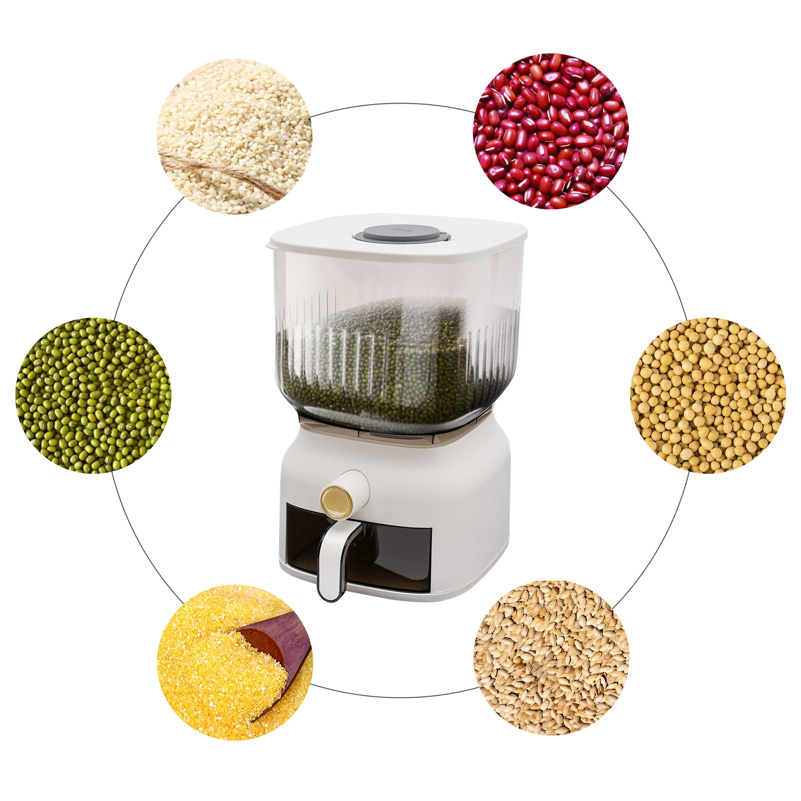 

Clear Square Rice Dispenser,Sealed Grain PP Storage Container with Rice Cup Food Dispenser Kitchen Organizer for Rice,Beans