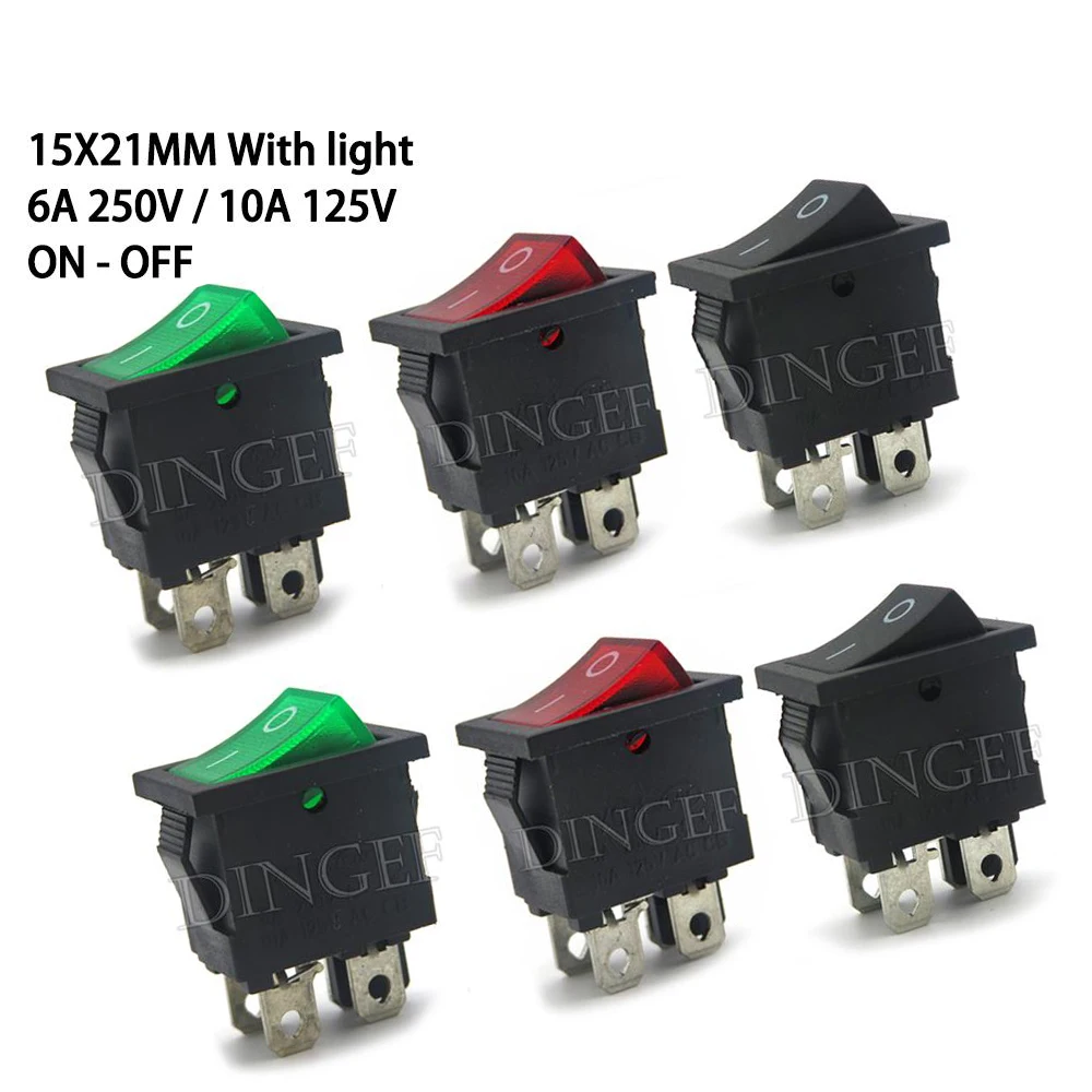 5PCS 15x21mm Switch ON-OFF KCD1 15*21mm 4PIN Ship Type Switch 6A 250V 10A 125V 15X21 Rocker Switch power Switch with light 4P