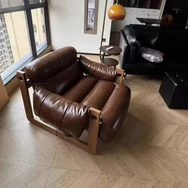 Home leisure bedroom leather Jersey chair, Nordic single sofa chair, medieval solid wood retro designer