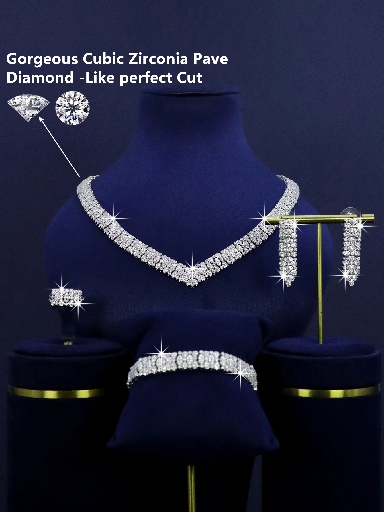 4-piece platinum plated fashion jewelry accessory necklace for Nigerian Saudi Arabian bride wedding luxury set.