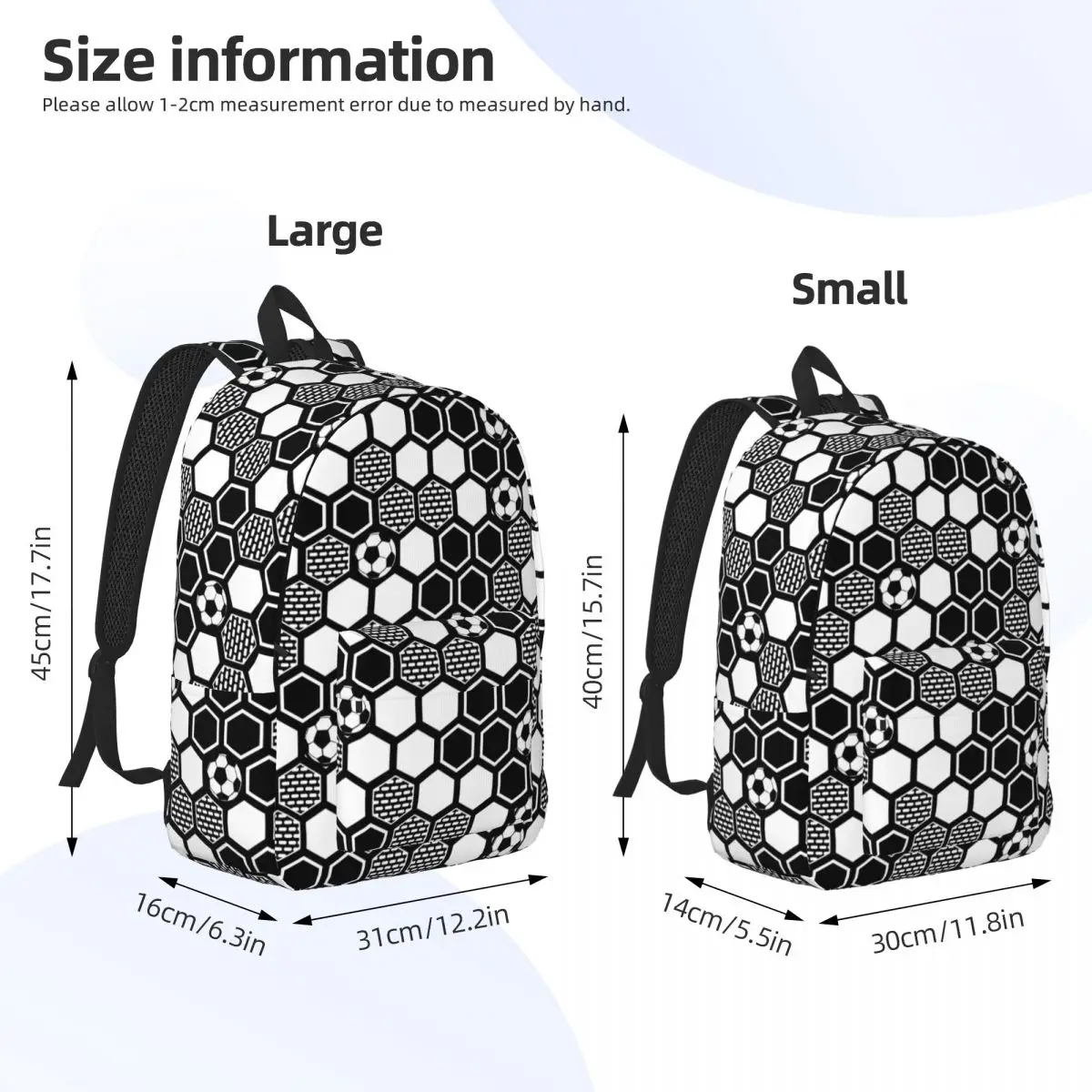 Mochila leve para homens e mulheres, bolsa de ombro universitária, futebol, padrão de bola, futebol, ensino médio, caminhadas, viagem, mochila