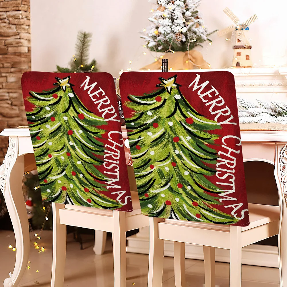 VIKAMA cute santa reindeer red chair covers stretch removable washable for christmas party for holiday party 2/4/6 pcs set