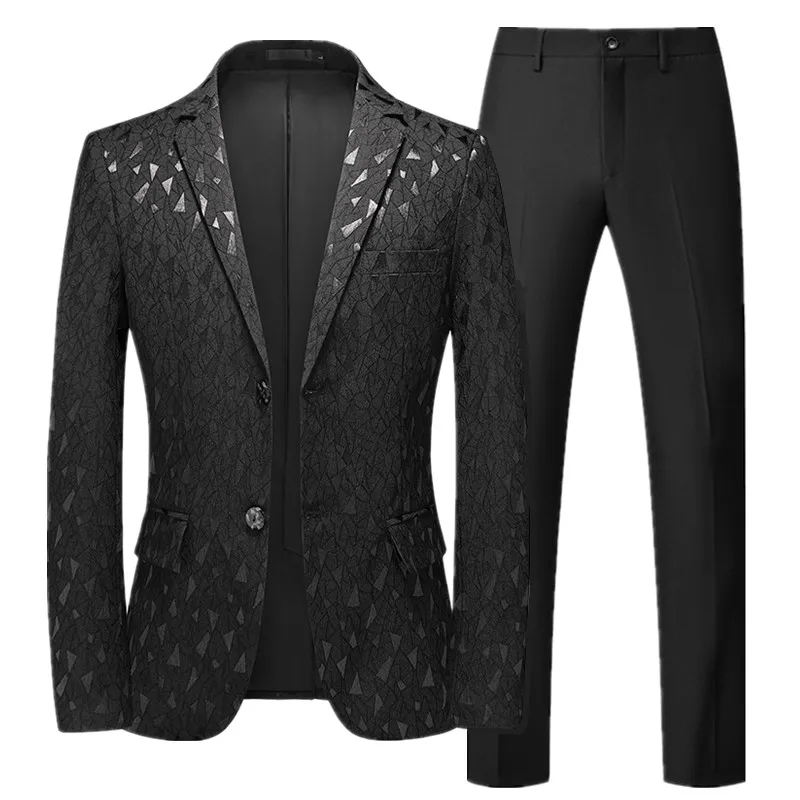 Marca de moda masculino jacquard terno clássico preto/branco/azul negócios casamento banquete festa vestido masculino blazers e calças