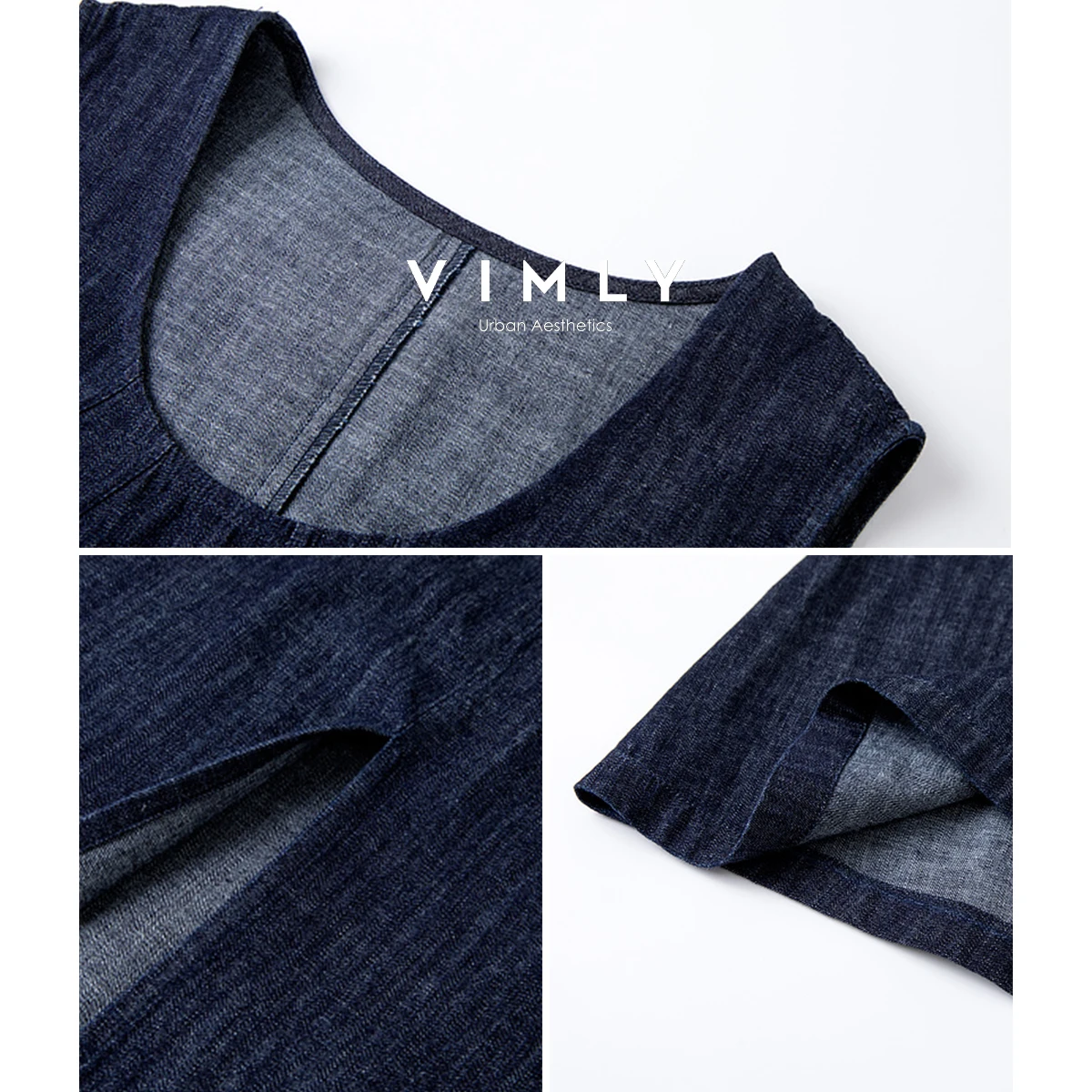 VIMLY Midi Dresses 2025 New Women Autumn Vintage Denim Sleeveless Dress Pure Cotton Loose Ladies Dresses Female Clothing M9821