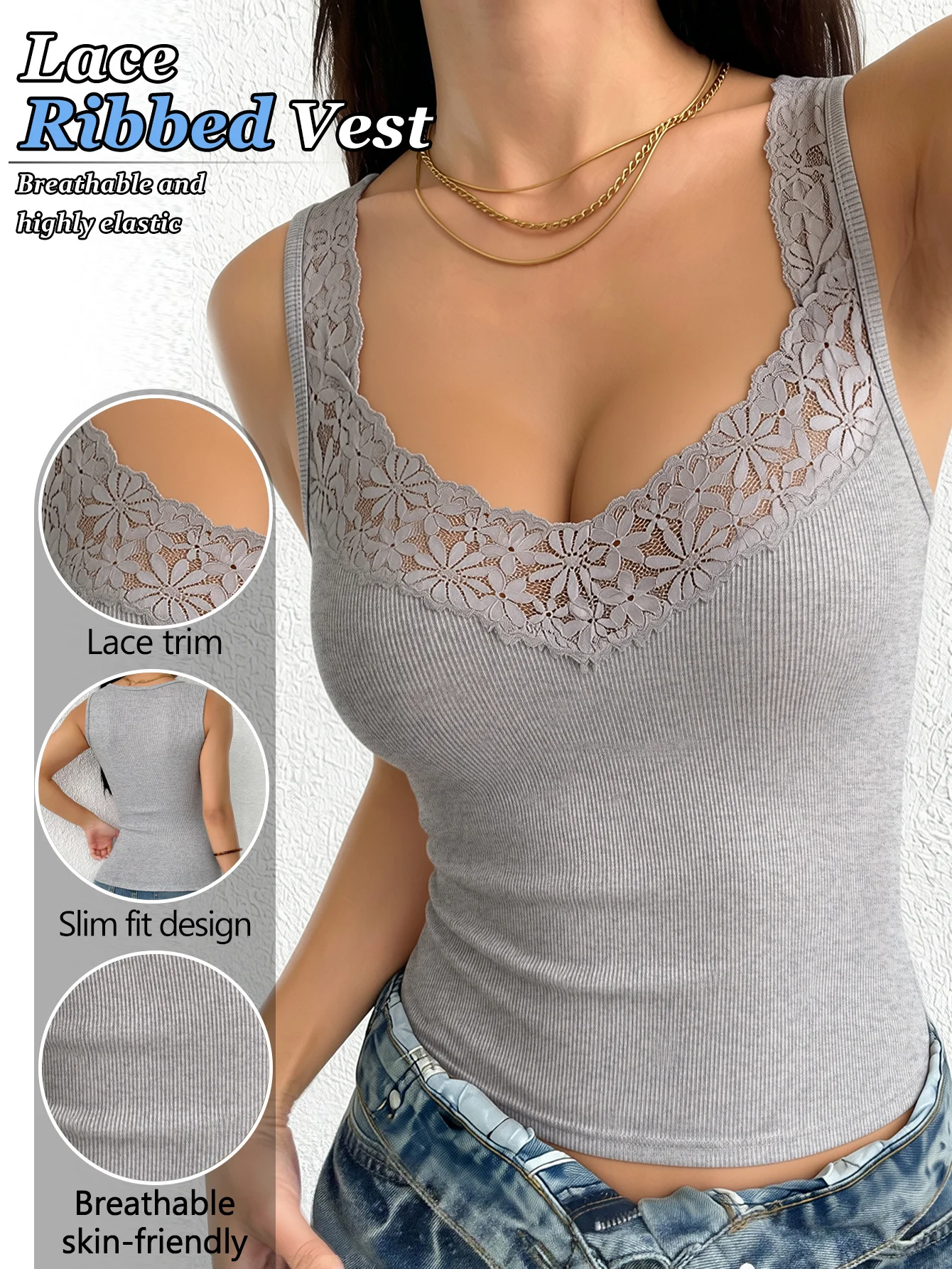 Women's Lace Camisole for Spring & Summer, Sleeveless Top to Hide Underarm Bulges, Suitable for Inner & Outer Wear All Year Roun