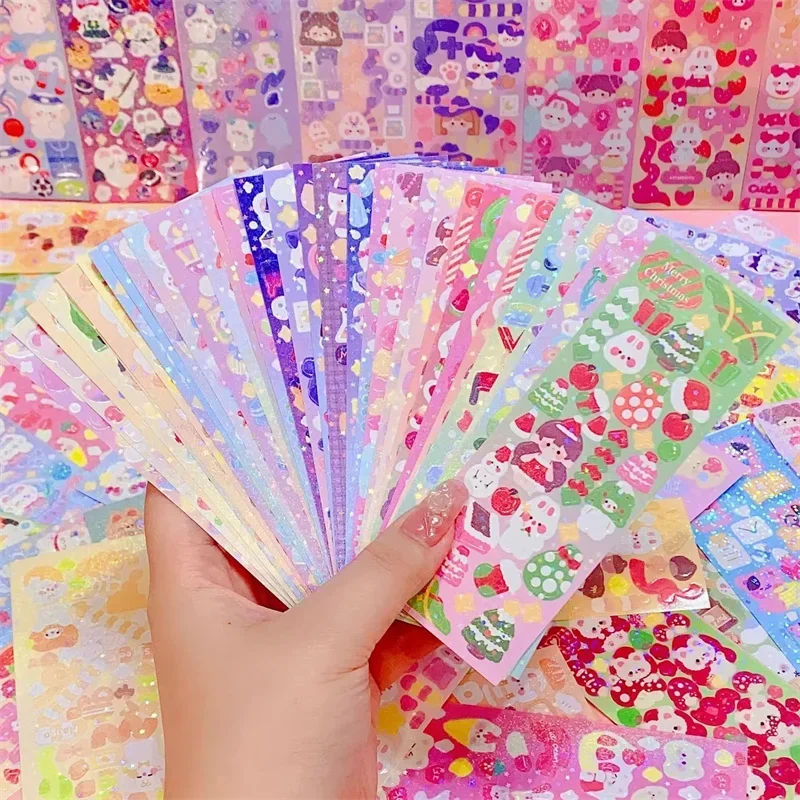 10 ชิ้นสุ่มสติกเกอร์แพ็ค Kawaii เลเซอร์สติกเกอร์น่ารัก DIY เกาหลีสติกเกอร์แล็ปท็อปสมุดภาพ Decal สติกเกอร์เกาหลีเครื่องเขียน