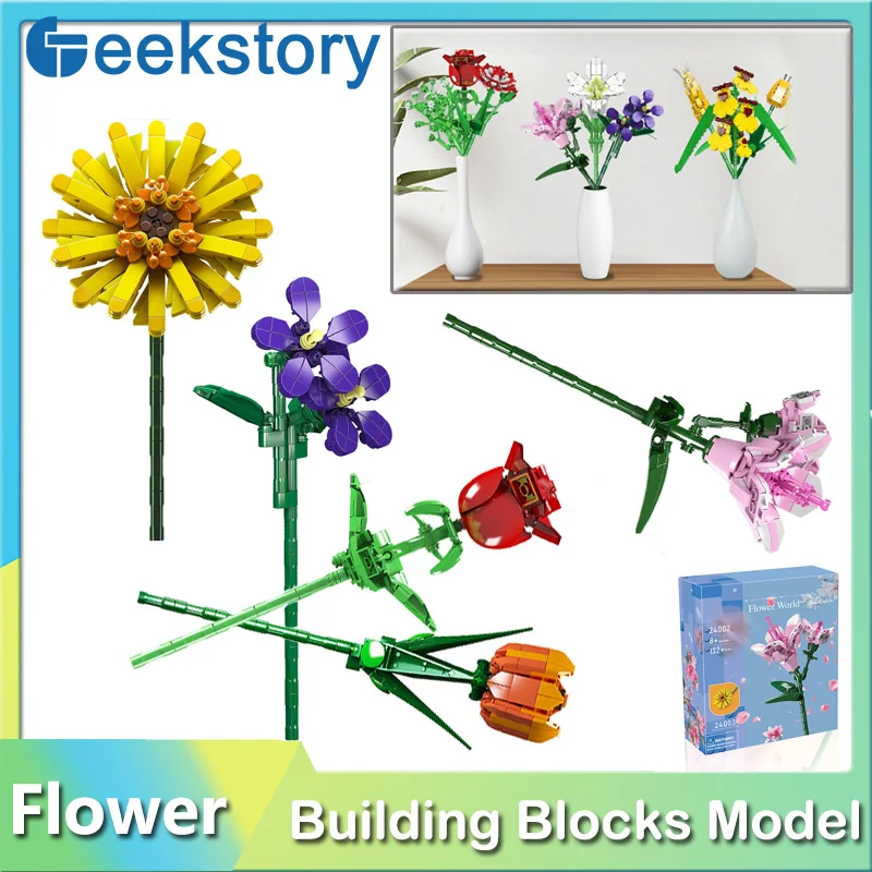 

Creative Bouquet Building Blocks Camellia/Azalea/Rose/Daffodil/ Room Ornament Decoration Assembly Flower Model Bricks Girls Gift