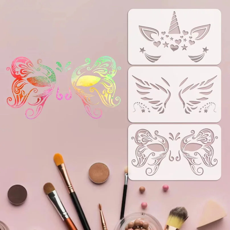 8/16Pcs Face Painting Templates Reusable , Assorted Designs DIY Art Paint Drawing Stencils, Party Holiday Makeup Stencils Set