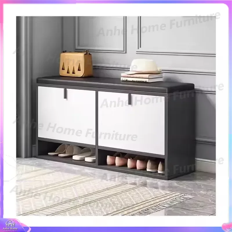 Minimalist Shoe Cabinet Eco Friendly Melamine Scratch Resistant Closed Design Space Saving Storage Organizer for Entryway