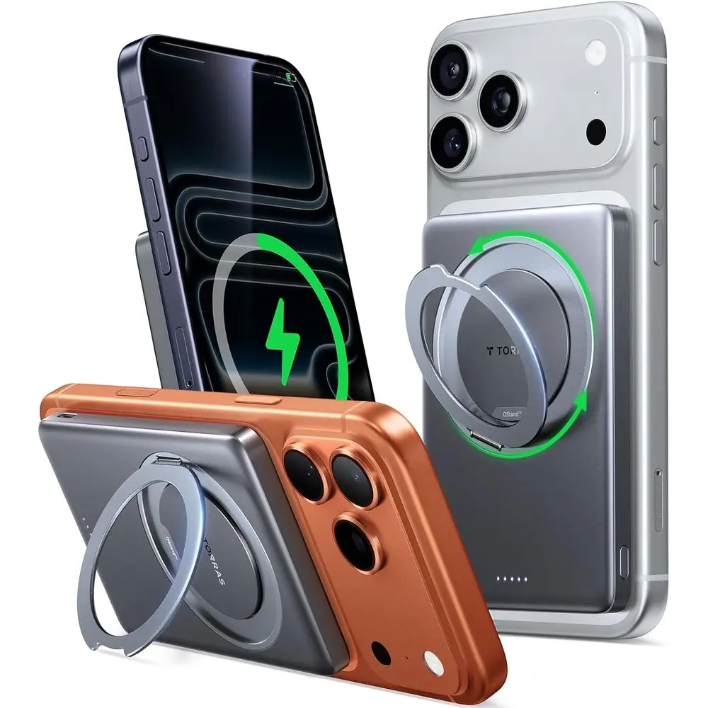 

Slim 5000mAh Wireless Portable Charger with Stand, Compatible with iPhone 17/Pro/Pro Max/16/15/14, Gray