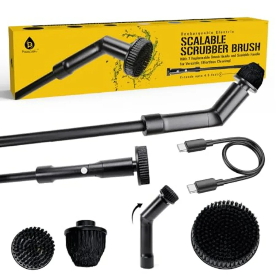 

Electric Spin Scrubber for bathroom tile, kitchen, car household cleaning cordless, heavy duty, 7 brush heads, white/black, erg