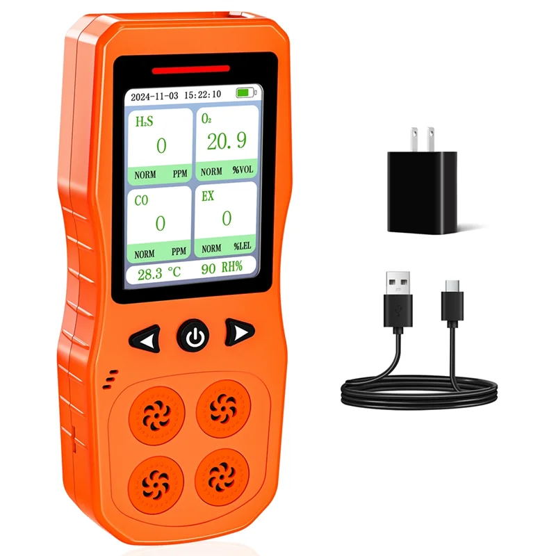 

ABBP-Combustible Gas Tester, O2,CO H2S Gas Monitor, 4 Gas Leak Detector With Sound,Light& Vibration Alarm, US PLUG