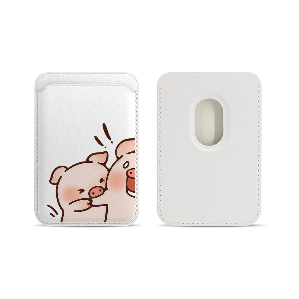 Leder-Kartenhalter mit Cartoon-Schweinchen-Motiv für Paare, Handy-Kartenhalter für Magnetische Hüllen, Geeignet für alle iPhone Magsafe Karten-Handy-Rückseiten-Taschen – Detail 5