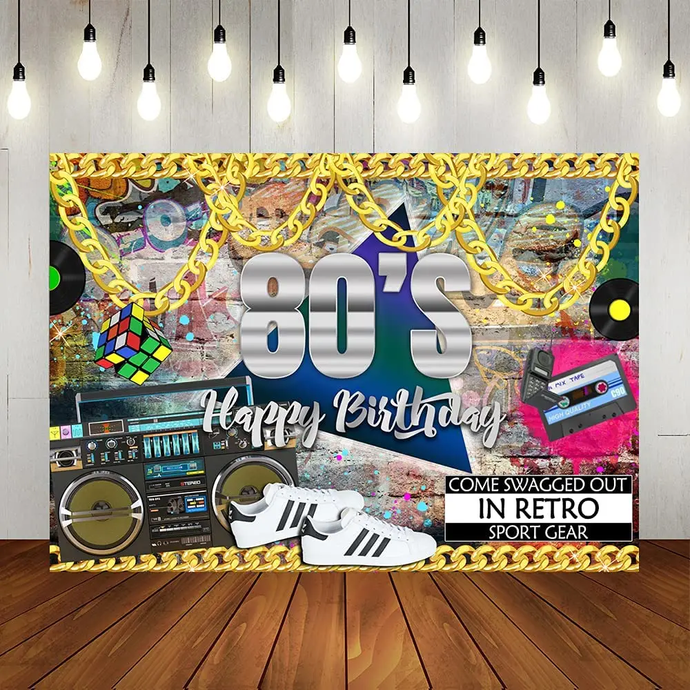 80s Hip Hop Theme Birthday Party Backdrop Retro Graffiti Wall Adults Happy Birthday Background Disco Music Party Decorations