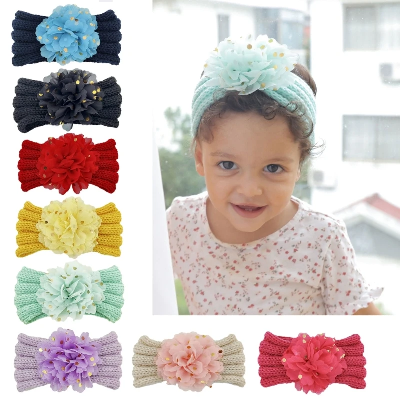 

8 Colors Baby Girls Knitted Headband Newborn Lace Flower Turban Hairband Kids Girl Hair Accessories