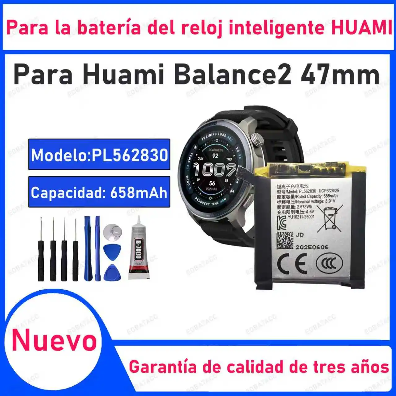 

100% New Zero Cycle PL562830 BATTERY 658mAh For Balance 2 47mm SmartWatch Batteria Battery + Free Tools