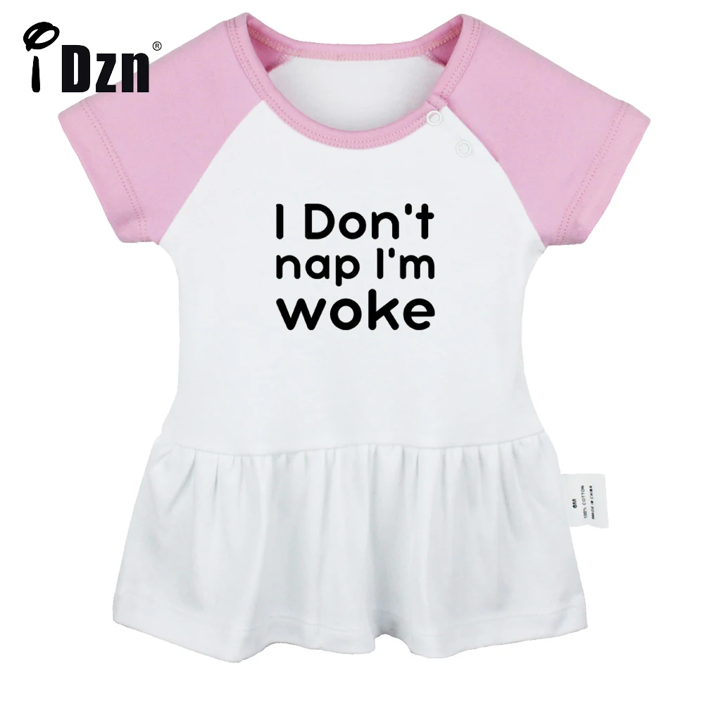 

iDzn Summer NEW I Don't Nap I'm Woke Baby Girls Cute Short Sleeve Dress Infant Funny Pleated Dress Soft Cotton Dresses Clothes