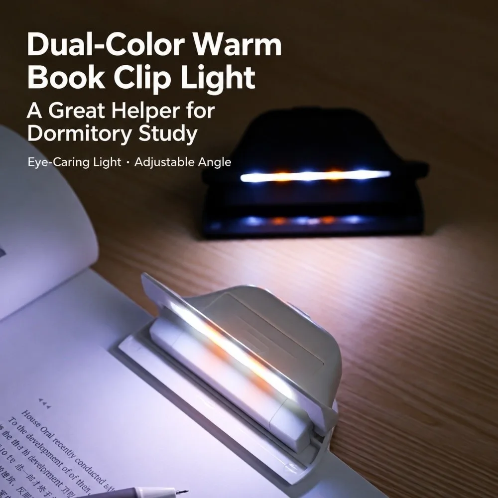 Portable LED Book Clip Light Dual Color Temperature Eye-Care Led Reading Light Adjustable Angle Book Lamp Student
