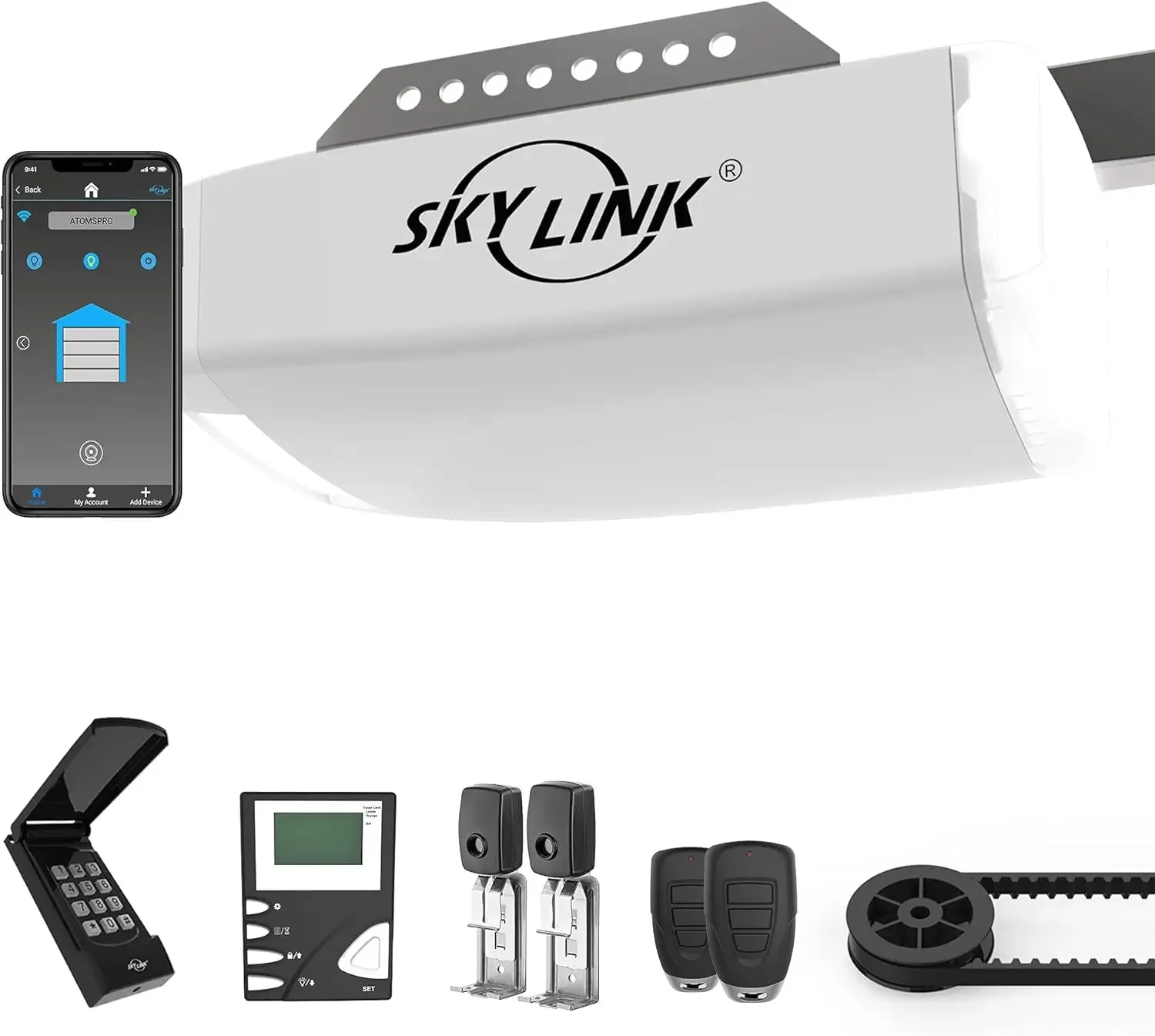 

Garage Door Opener Featuring Alexa, Extremely Quiet DC Motor, Belt Drive, LED Light, LCD Wall Console,