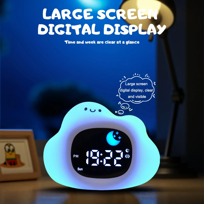 Night Light Clock Cat Baby Sleeping Training Musical Alarm Clock Led Night Table Light Children Sleep Training view 6