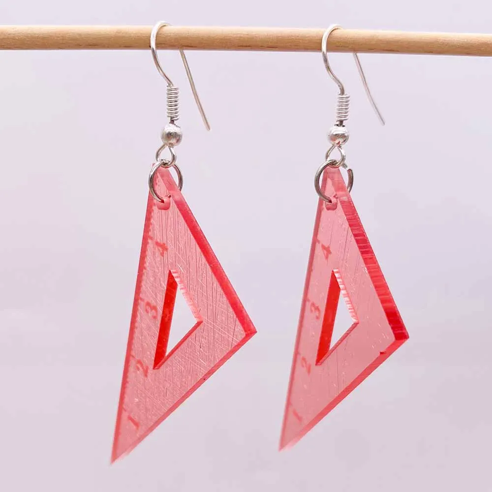 Fashion Funny Teacher Jewelry Creative Triangle Ruler Drop Danlge Earrings Jewelry for Women Teacher's Day Gifts