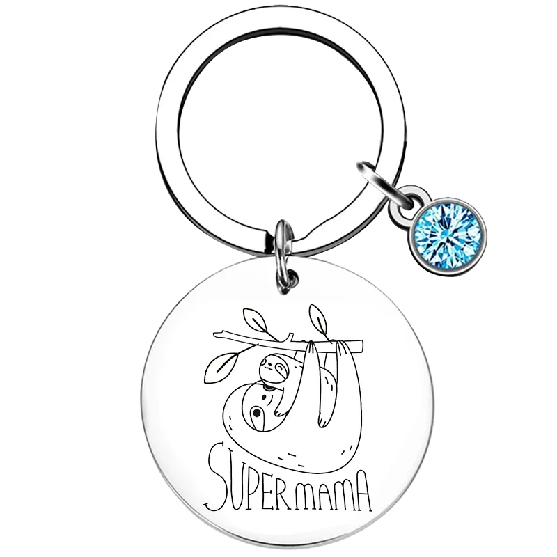 Super Mama Sloth Keychain Sloth lover gift Key Rings animal sloth Mom and Kid gifts