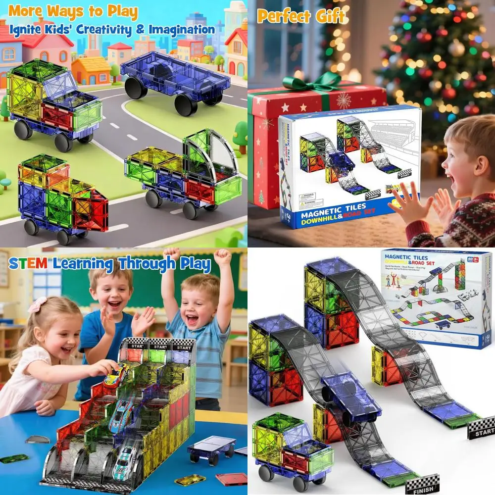 40ピースの磁気タイルセット（車付き）3歳以上向け：モンテッソーリ教育に触発された幼児向けの積み木