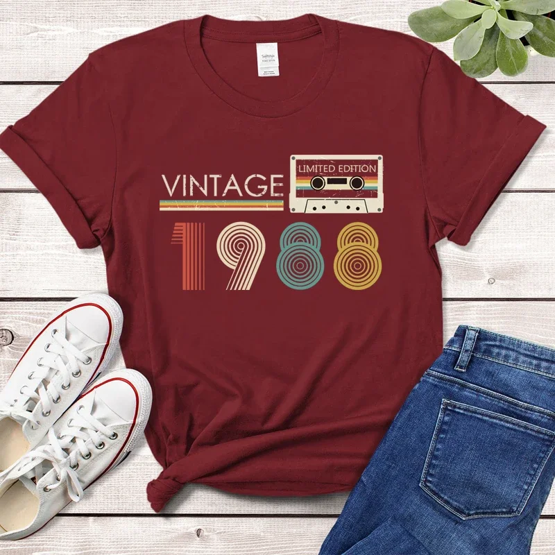 Camiseta Vintage hecha en 1988 para mujer, camiseta divertida con funda de cinta de edición limitada, 36 años, regalo de cumpleaños para esposa y madre