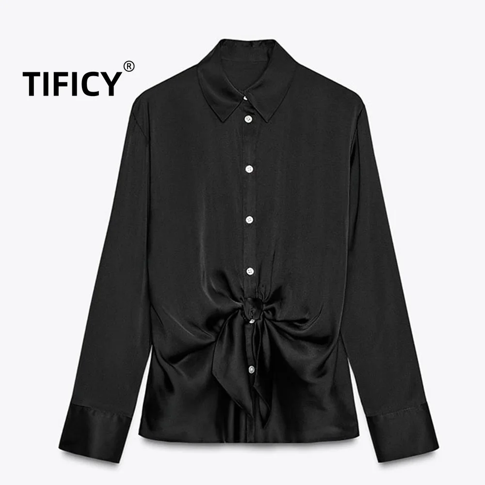 

High Street Black Stain Shirts Autumn New Spring Women's Textured Long Sleeved Streetwear Shirt Tops