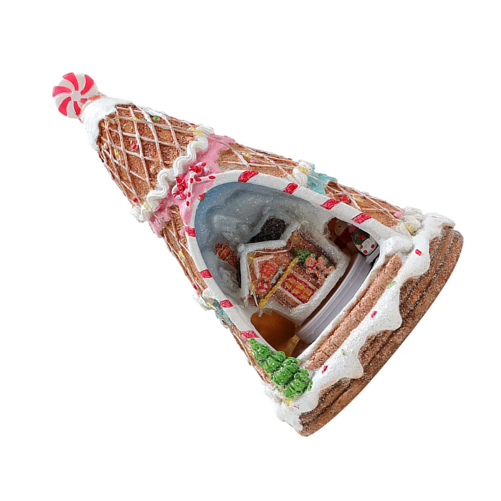 Christmas Music Box Resin Gingerbread House Rotating Train LED Light Holiday Indoor Tabletop Village Scene Charming Musical