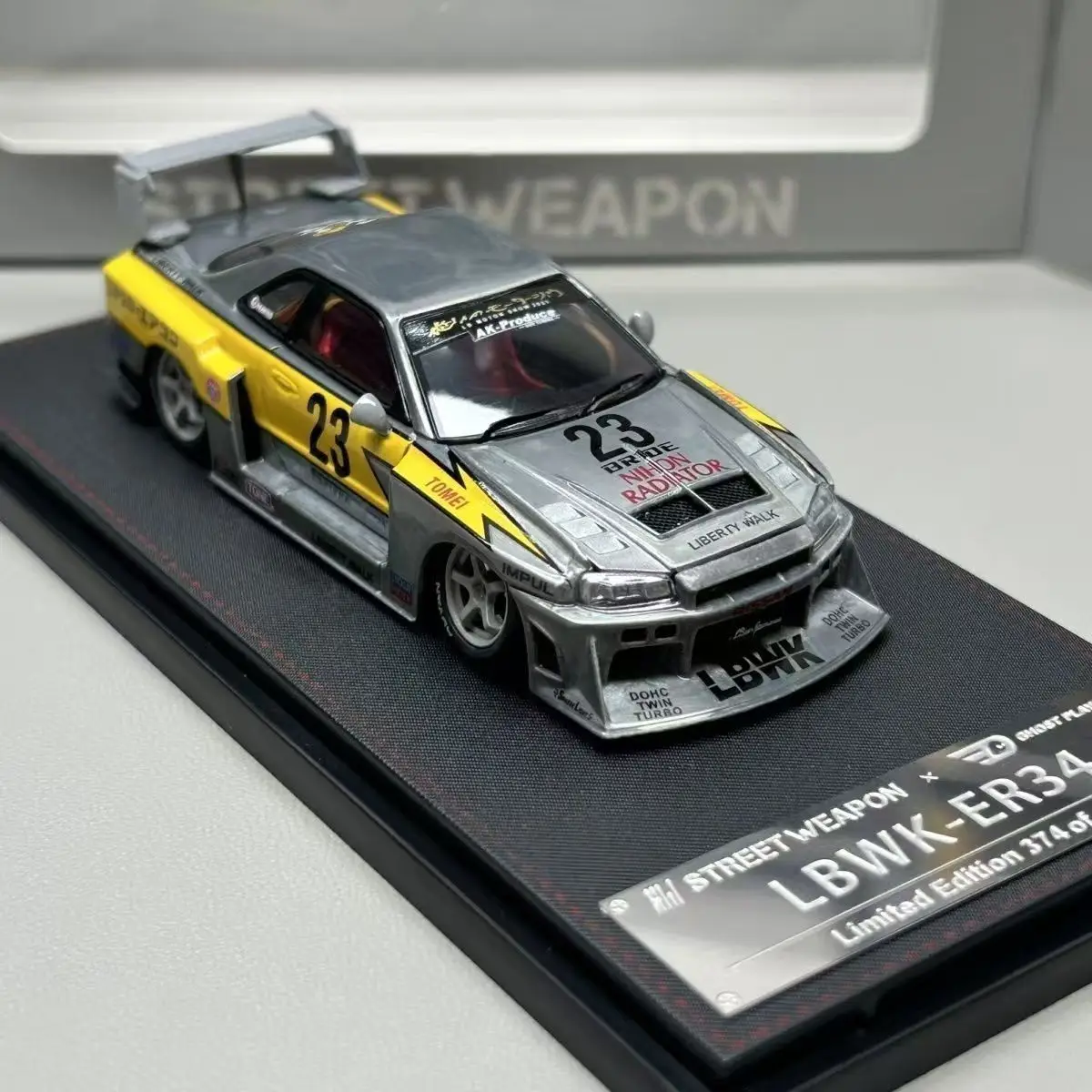Modelo de Carro em Liga SW 164  GTR ER34 Edição Especial com Capô Abertável, Brinquedo de Veículo em Metal para Colecio...