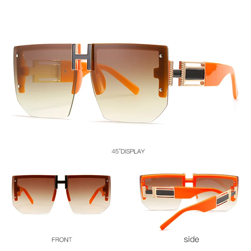 2024 Luxury Brand Designer Rimless Oversized Sunglasses Women Men Fashion Vintage Square Flat Top Sun Glasses Shades UV400